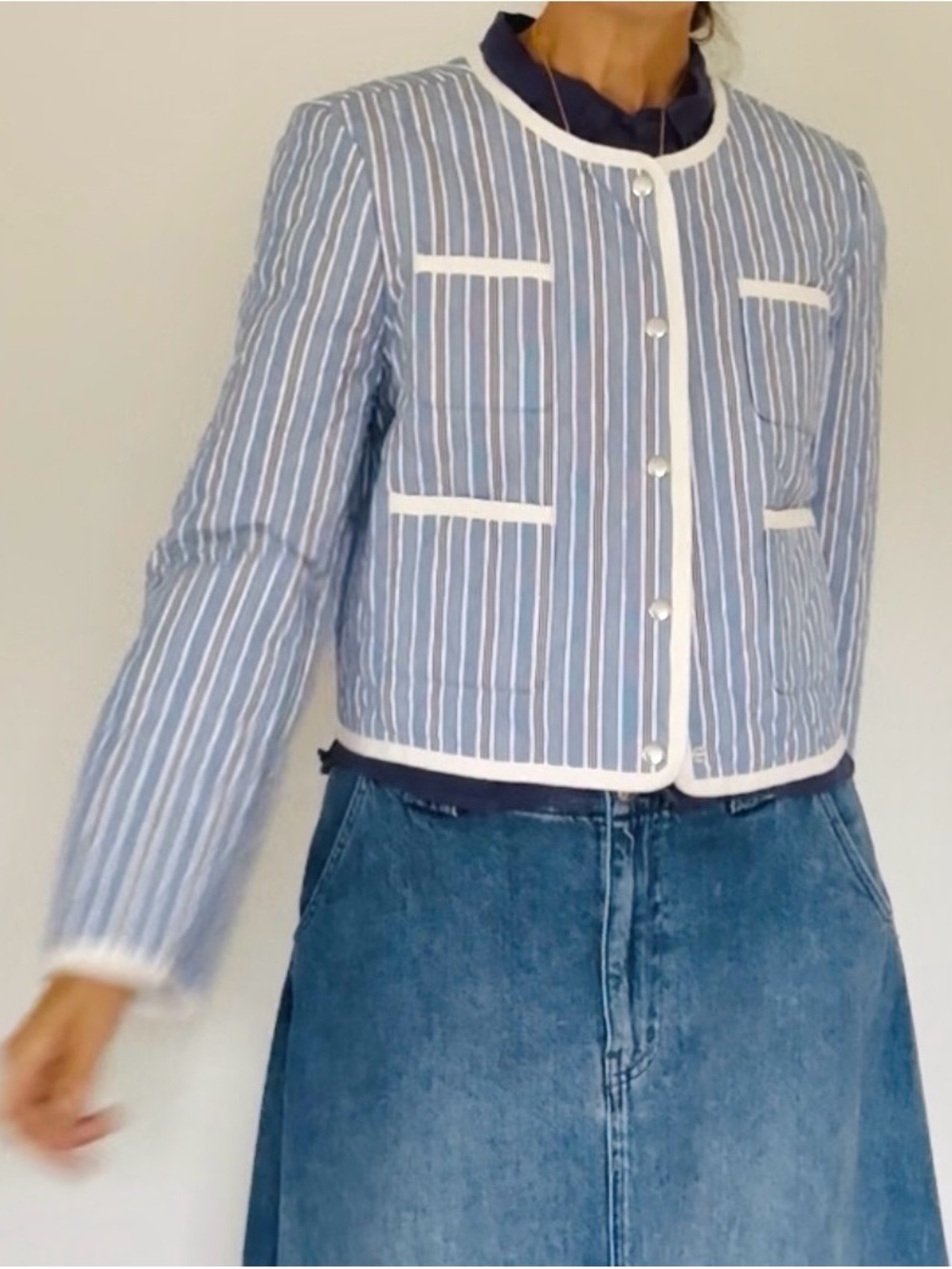 J. Crew Blue & White Striped Cropped Jacket